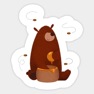 Cute bear eating honey Sticker